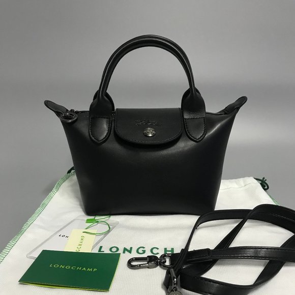 Longchamp Women's White Mini Le Pliage Leather Top Handle Bag Purse Crossbody  i - Picture 2 of 11